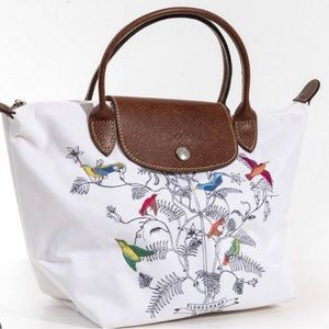 Longchamp birds of paradise limited edition tote (white)